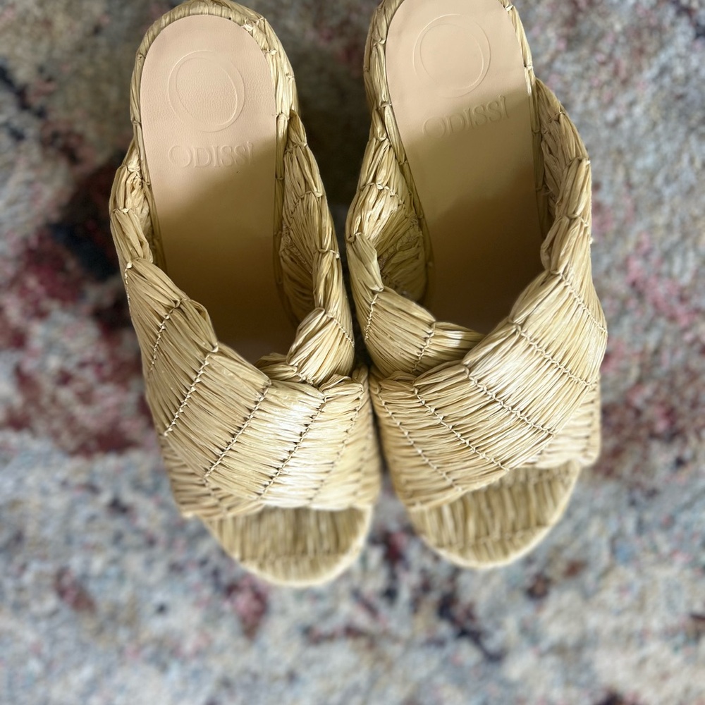 Odissi Noa Raffia Criss-Cross Platform Sandals - Picture 6 of 9